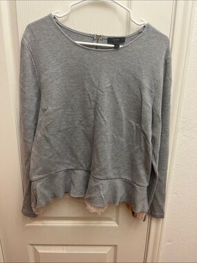 J. Crew Light Gray Ruffle-Hem Long Sleeve Sweatshirt